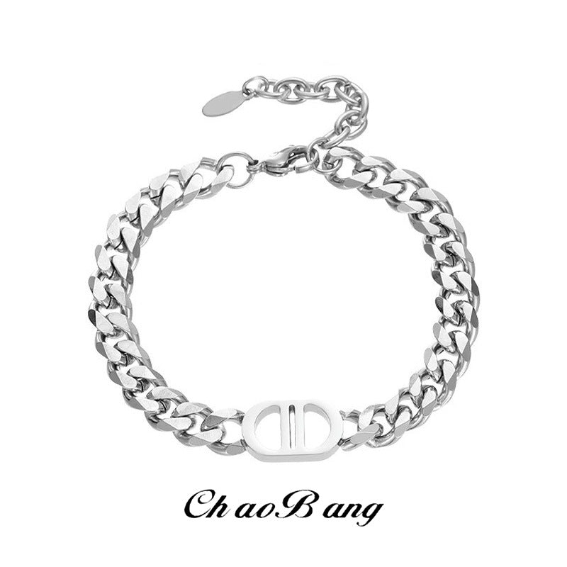 Men's Double-D Titanium Steel Bracelet Hip-Hop Jewelry Design
