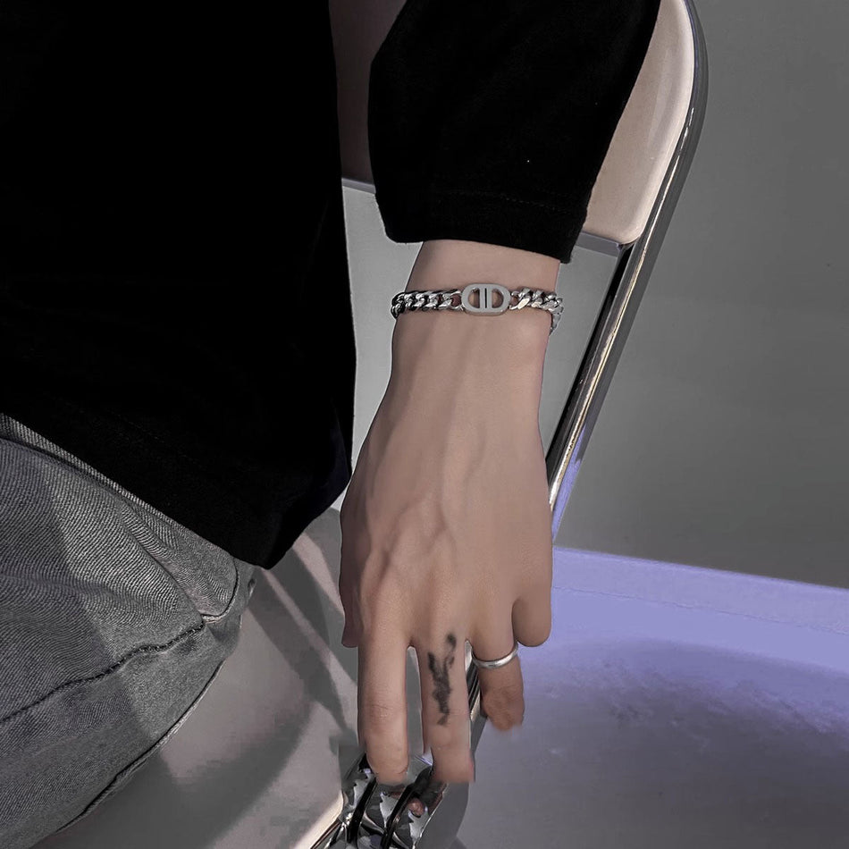 Men's Double-D Titanium Steel Bracelet Hip-Hop Jewelry Design