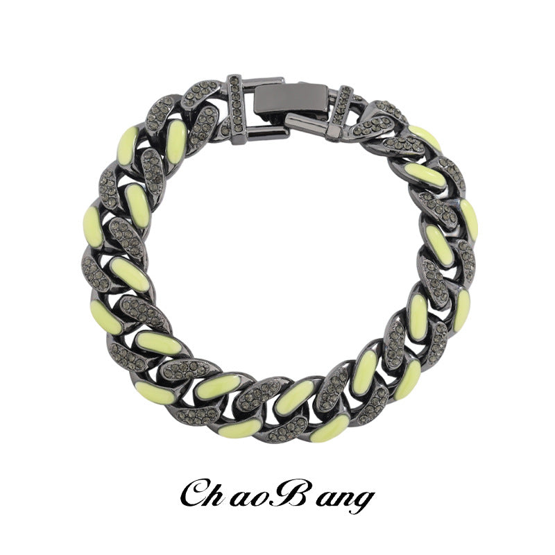 Unisex Luminous Cuban Titanium Steel Bracelet Hip-Hop Style