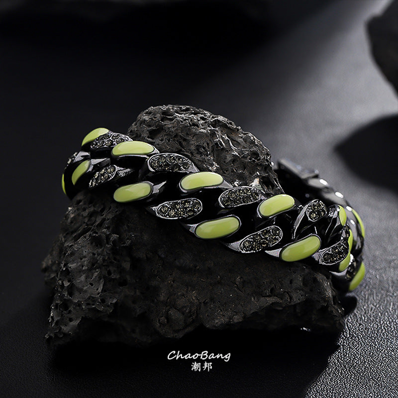 Unisex Luminous Cuban Titanium Steel Bracelet Hip-Hop Style