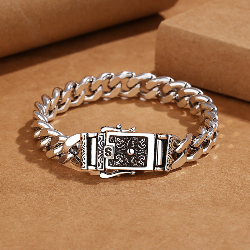 Men's Vintage Thai Silver Cuban Chain Woven Bracelet Design
