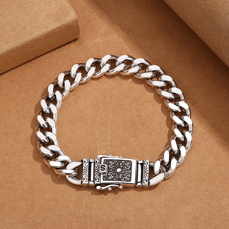 Men's Vintage Thai Silver Cuban Chain Woven Bracelet Design