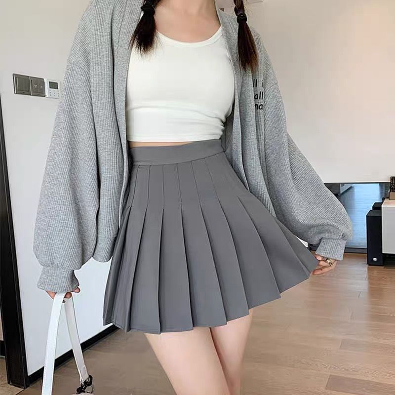 Women's High Waist Pleated A-Line Mini Skirt with Zipper