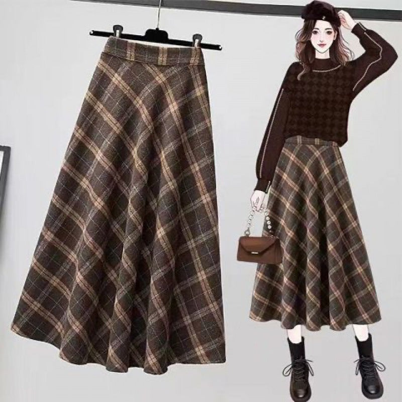 Women's Retro Plaid High Waist A-Line Maxi Swing Skirt