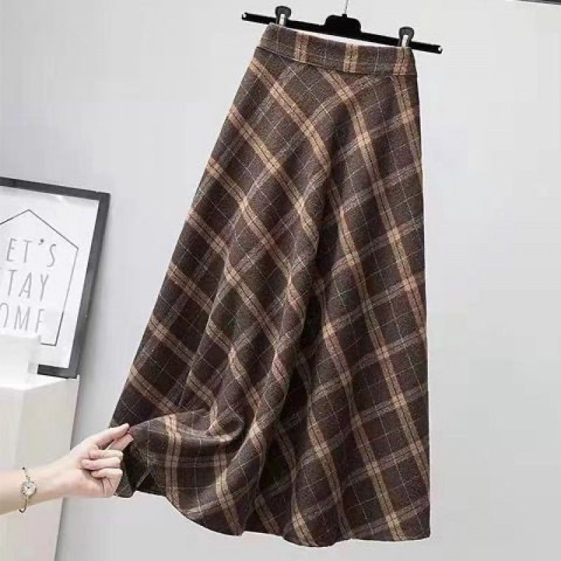 Women's Retro Plaid High Waist A-Line Maxi Swing Skirt