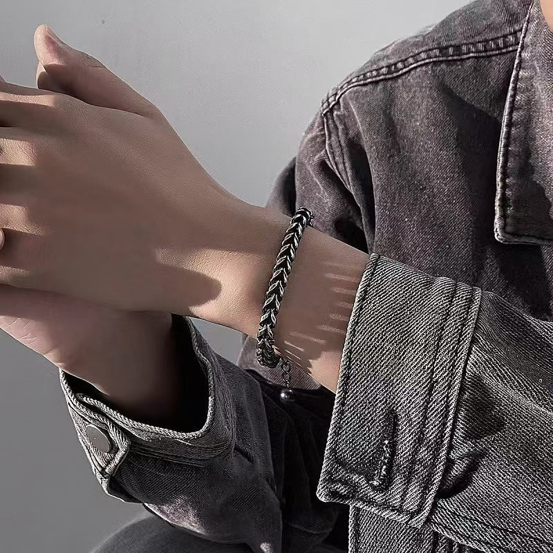 Men's Titanium Steel Retro Distressed Cuban Chain Bracelet