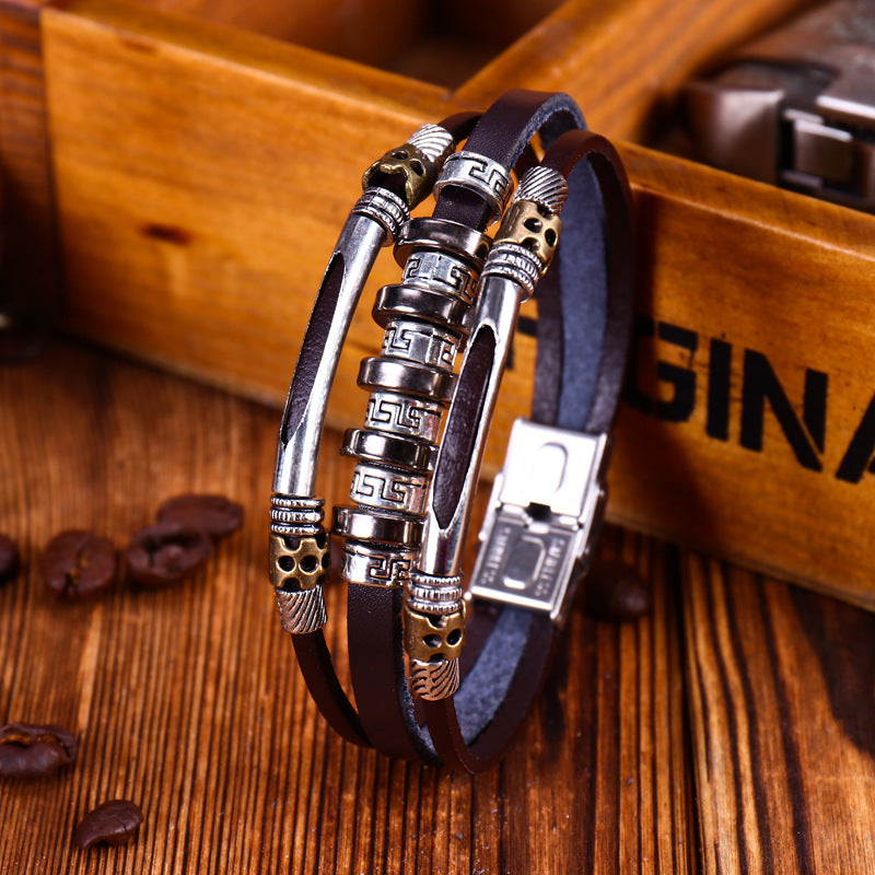 Men's Cowhide Multi-Layer Woven Bracelet Retro Jewelry Design