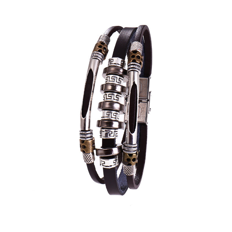 Men's Cowhide Multi-Layer Woven Bracelet Retro Jewelry Design