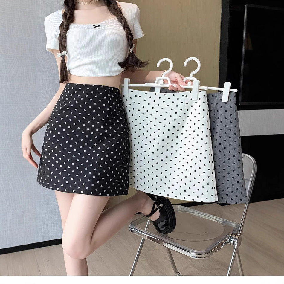 Women's High Waist A-Line Polka Dot Mini Skirt with Zipper