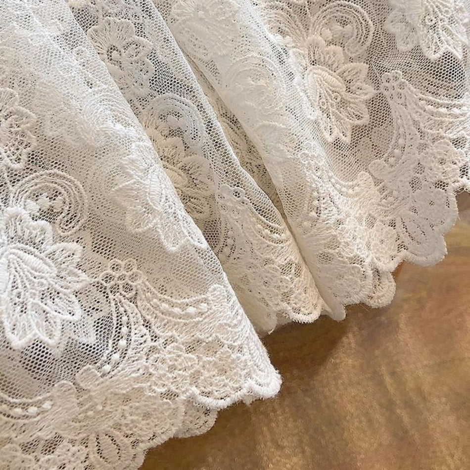 Women's Lace Layered Tulle Half Skirt with Elastic Waist
