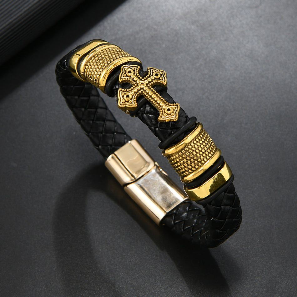 Men's Multi-Layer Leather Bracelet Retro Magnetic Buckle Design