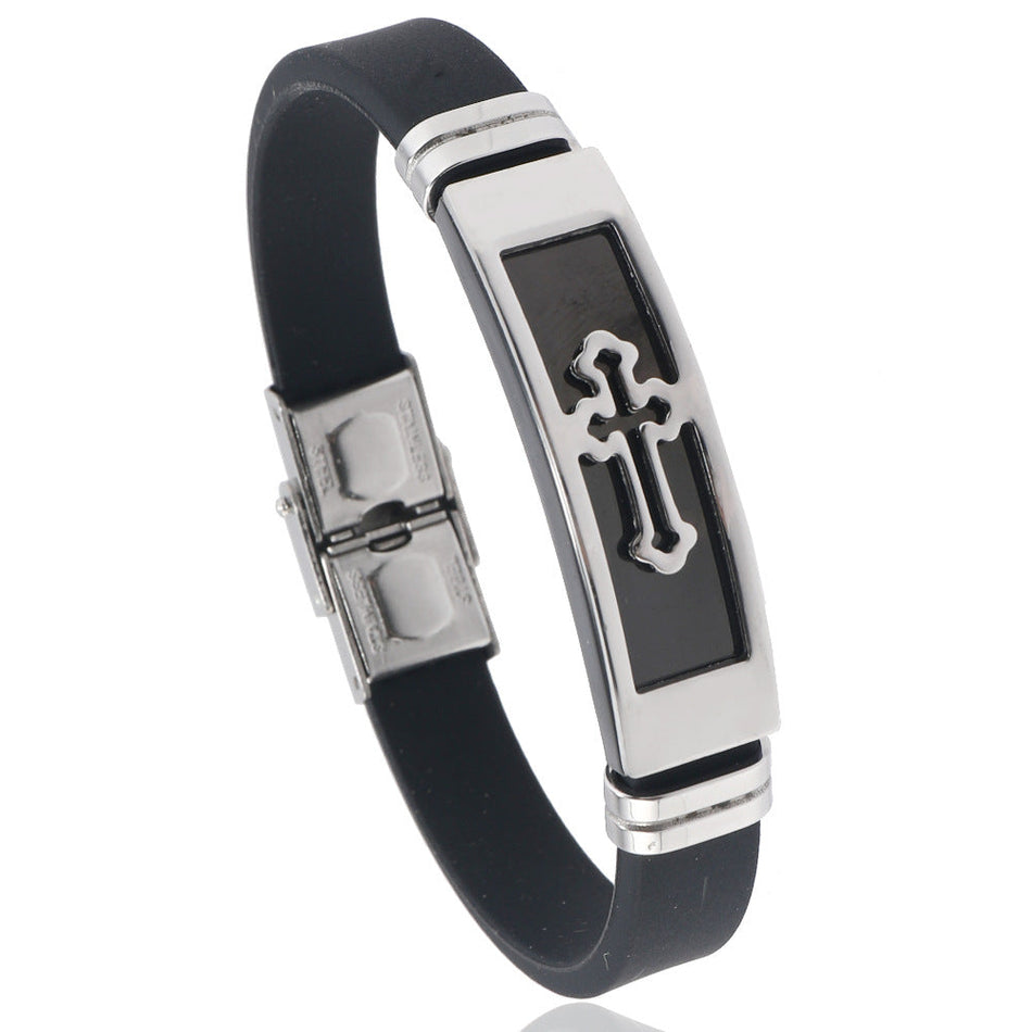 Men's Silicone Bracelet with Stainless Steel Vintage Design