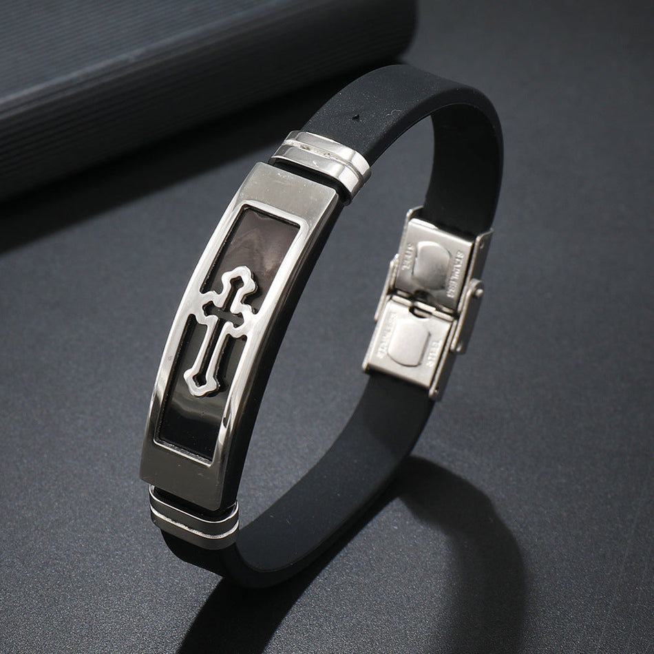 Men's Silicone Bracelet with Stainless Steel Vintage Design