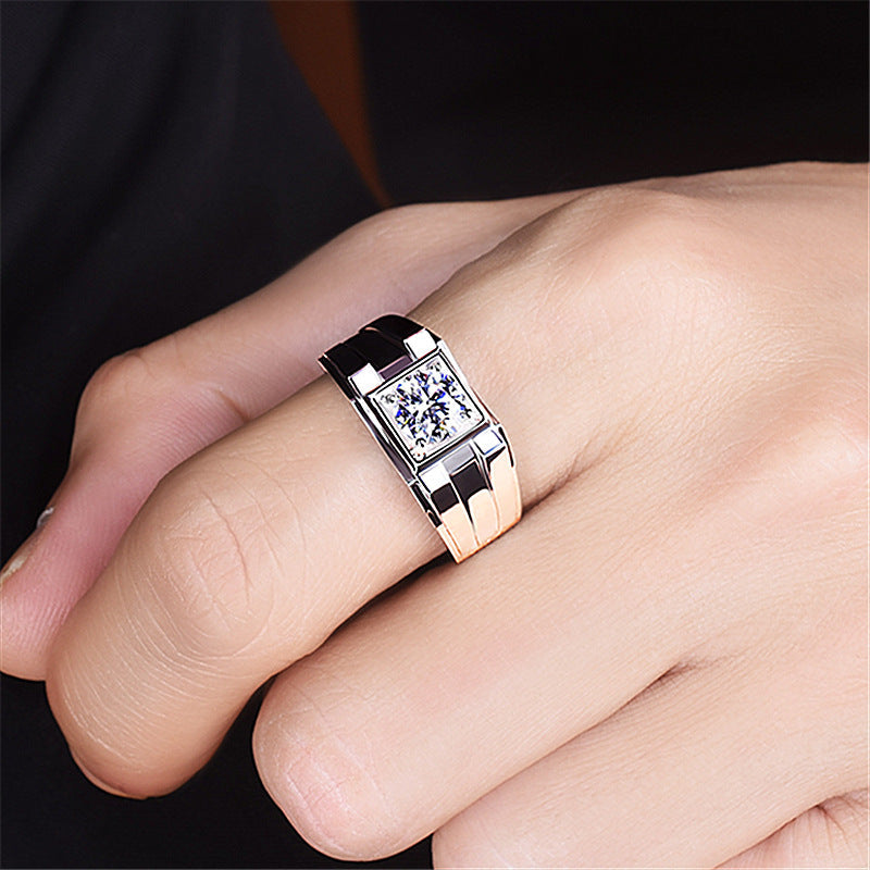 Men's Classic Statement Ring with Brilliant Stone Accent