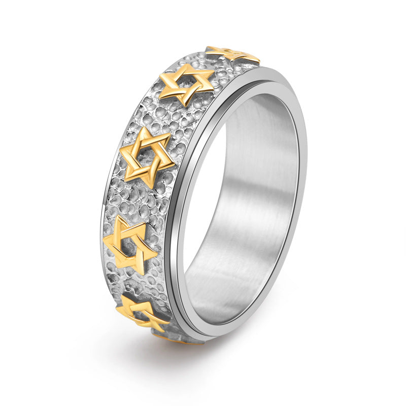Men's Titanium Steel Six-Pointed Star Rotatable Ring
