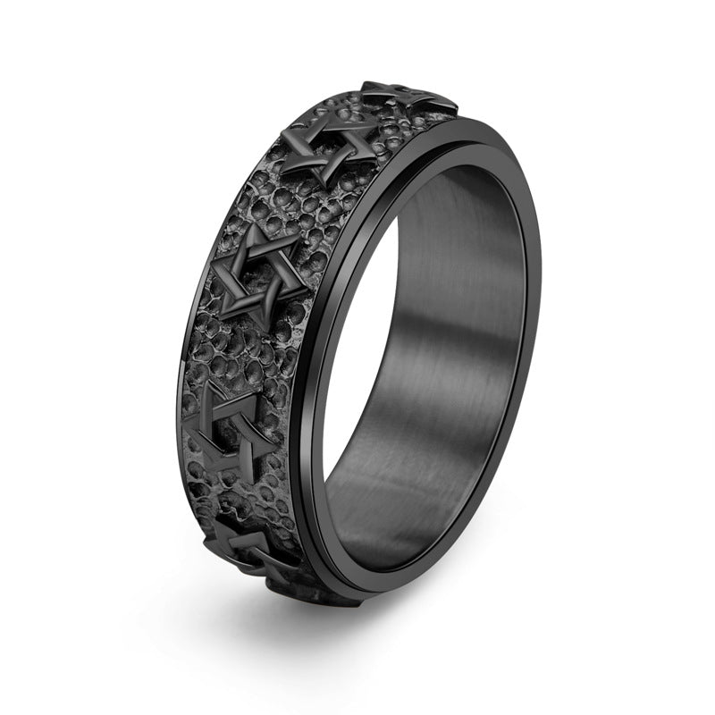 Men's Titanium Steel Six-Pointed Star Rotatable Ring