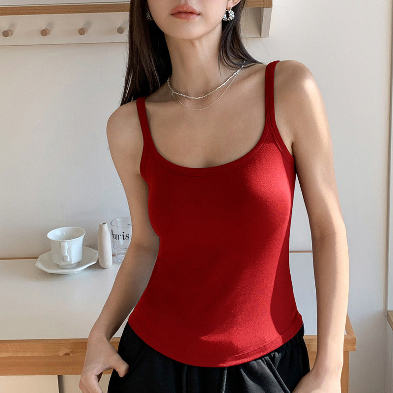 Women's Slim Fit Camisole with Built-In Cups Solid Color Top