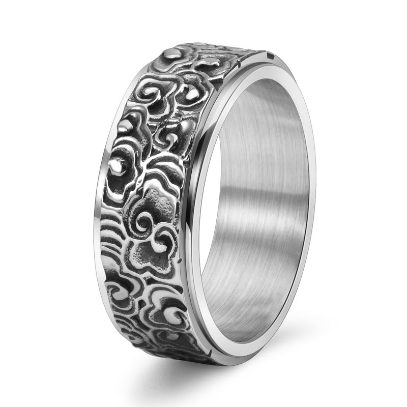 Men's Rotatable Stainless Steel Auspicious Cloud Vintage Ring