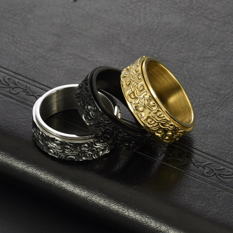 Men's Rotatable Stainless Steel Auspicious Cloud Vintage Ring