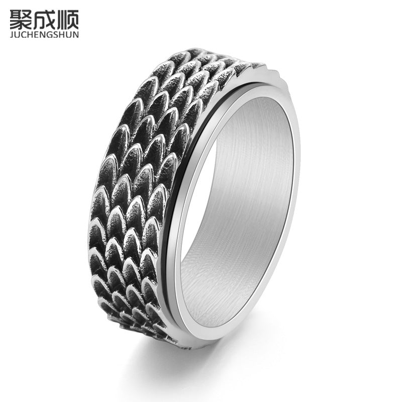 Men's Stainless Steel Dragon Scale Rotatable Ring Vintage Style