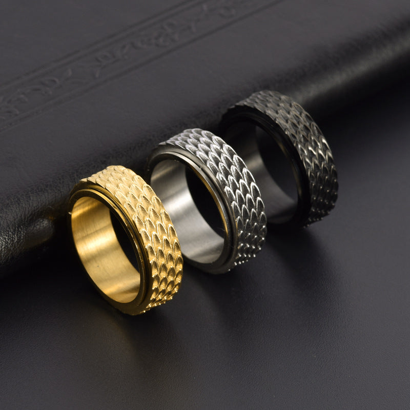 Men's Stainless Steel Dragon Scale Rotatable Ring Vintage Style