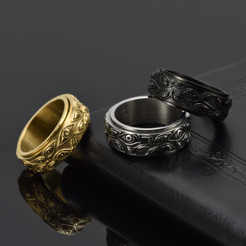 Men's Titanium Steel Rotatable Eye Ring Retro Jewelry Design