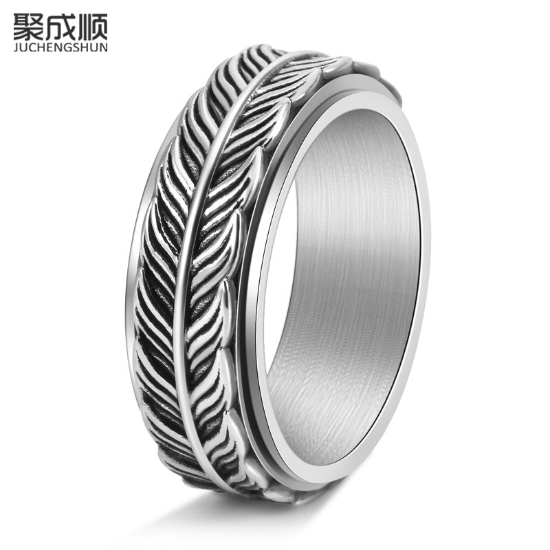 Men's Titanium Steel Goldfish Tail Rotating Ring Retro Style