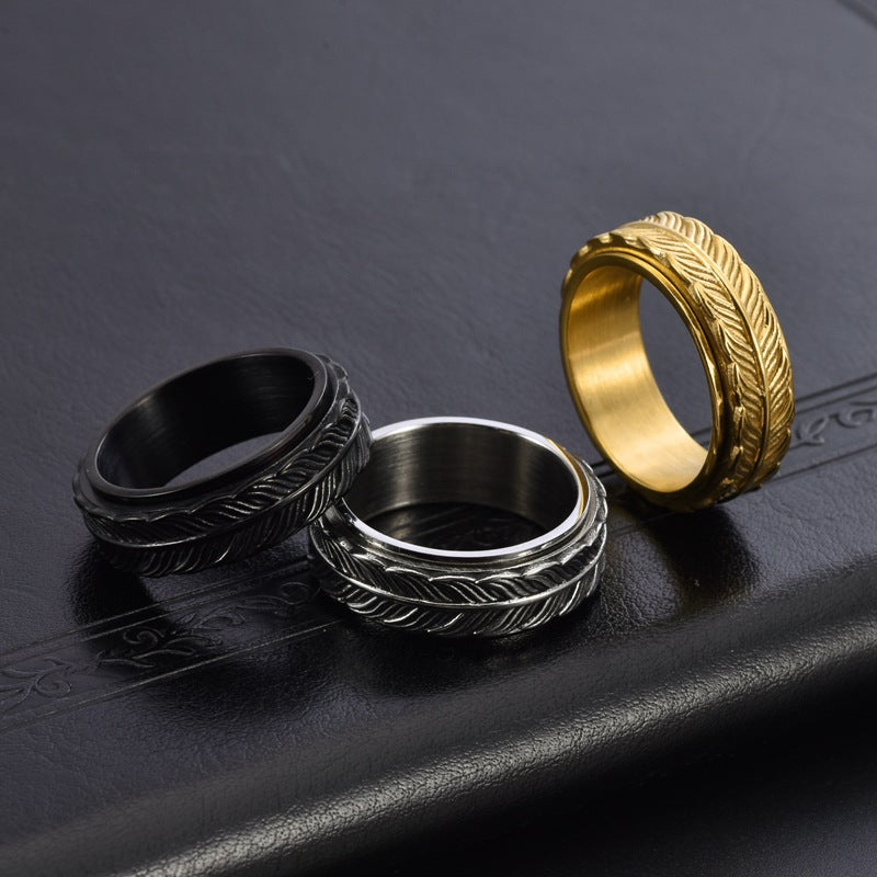 Men's Titanium Steel Goldfish Tail Rotating Ring Retro Style