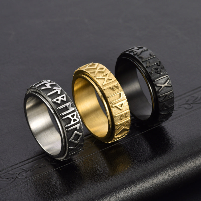 Men's Nordic Viking Stainless Steel Rotatable Ring Black Style