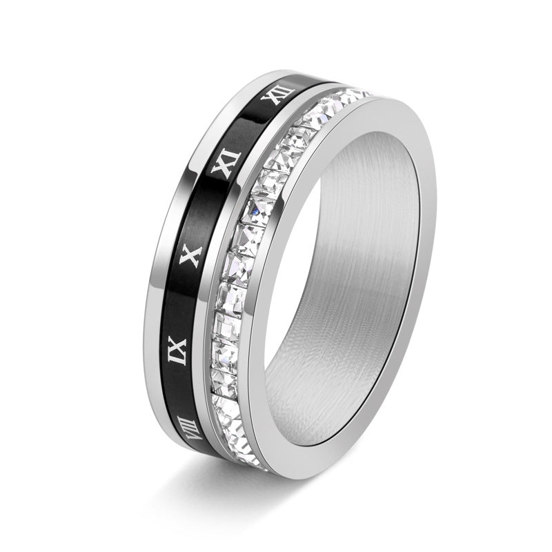 Unisex Stainless Steel Roman Numeral Rotatable Ring Design