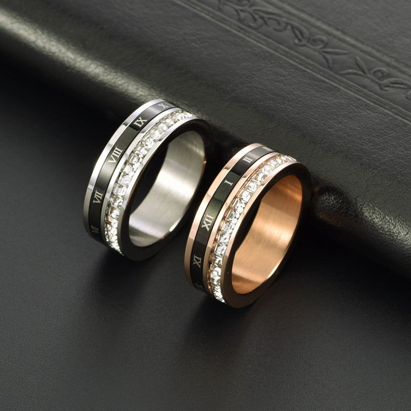 Unisex Stainless Steel Roman Numeral Rotatable Ring Design