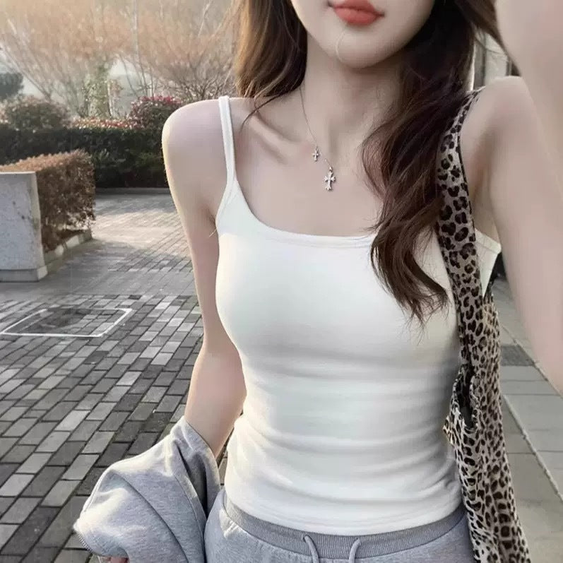 Women's Cotton Camisole with Built-In Cups Slim Fit Tank Top