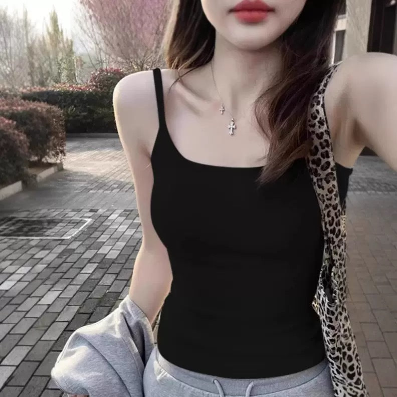 Women's Cotton Camisole with Built-In Cups Slim Fit Tank Top