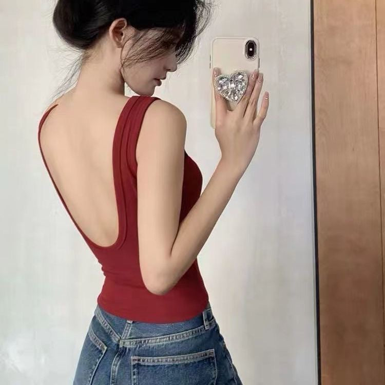 Women's Long Camisole with Built-In Cups U-Back Tank Top