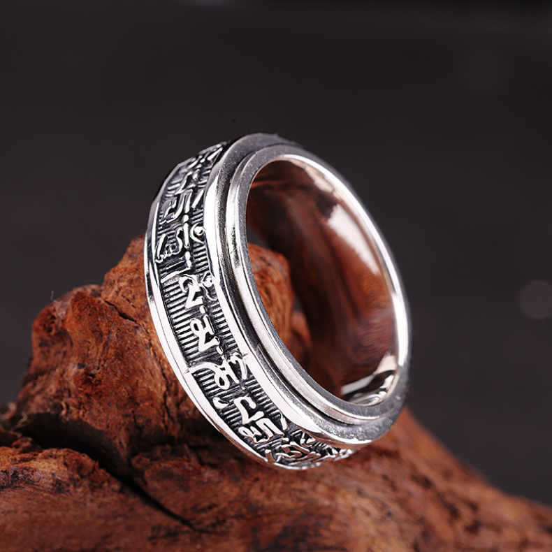 Six Character Mantra Rotatable Ring National Style Jewelry