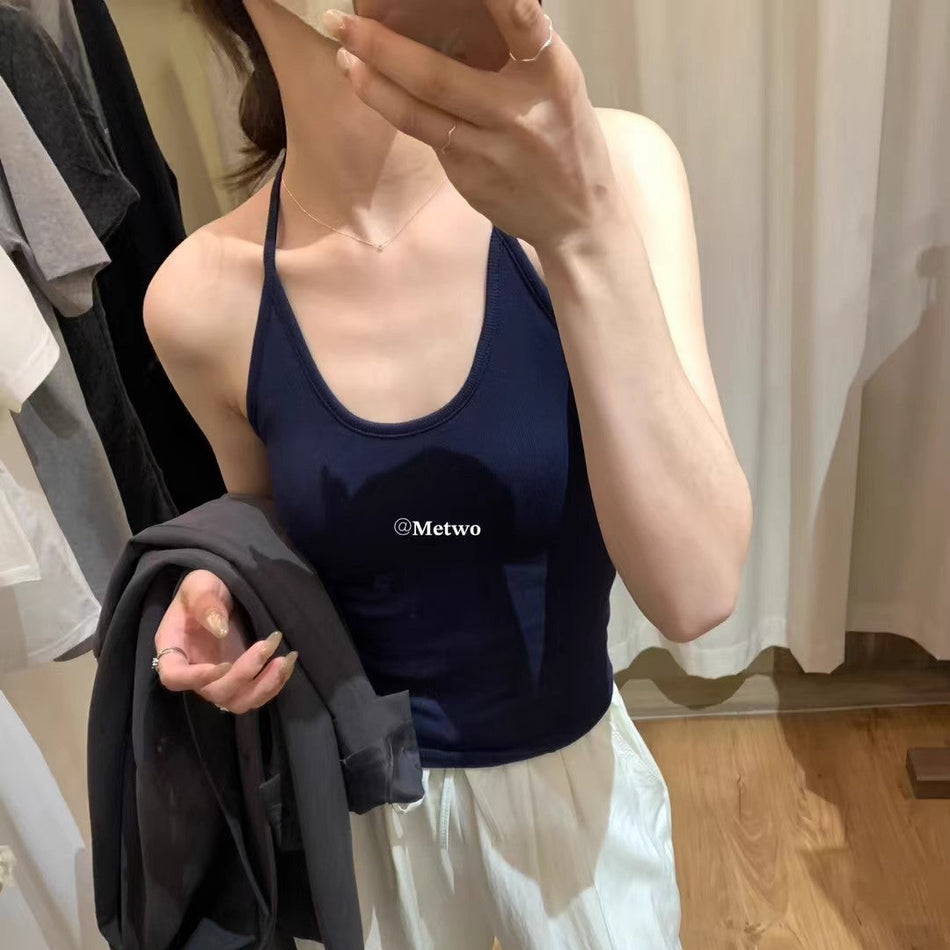 Women's Backless Halter Camisole with Built-In Cups Tank Top