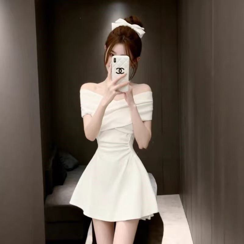 Women's Off-Shoulder Waist-Cinching A-Line Mini Dress