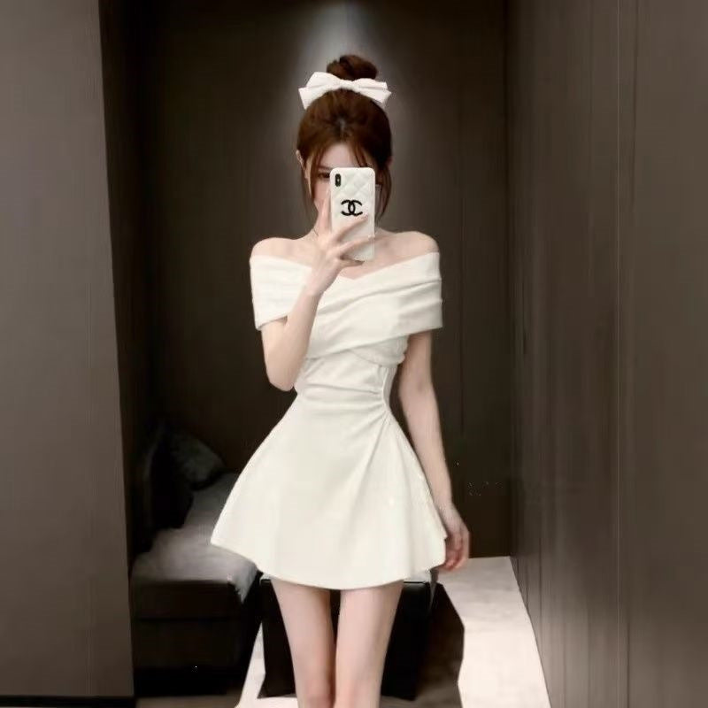 Women's Off-Shoulder Waist-Cinching A-Line Mini Dress