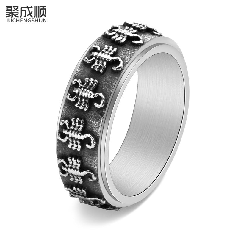 Men's Titanium Steel Scorpion Rotatable Ring Retro Design