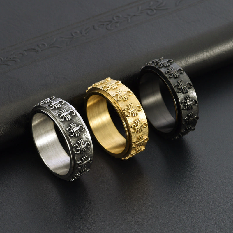 Men's Titanium Steel Scorpion Rotatable Ring Retro Design