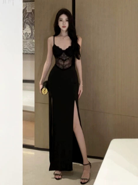 Women's Lace Bodycon Maxi Dress with Side Slit