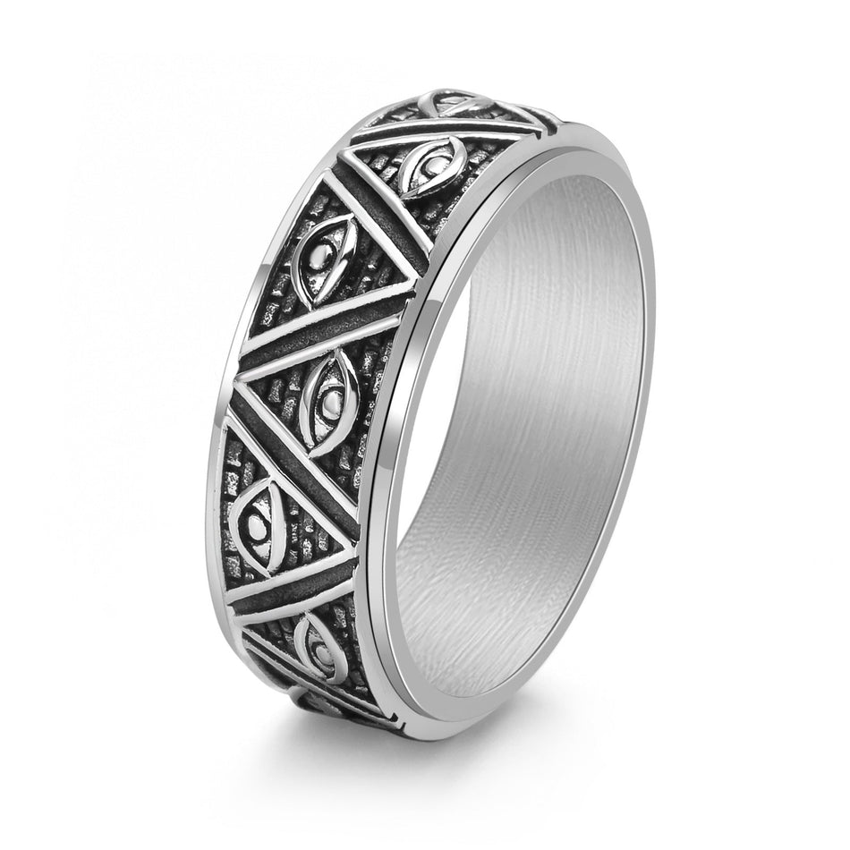 Men's Titanium Steel Eye of God Pyramid Ring Design
