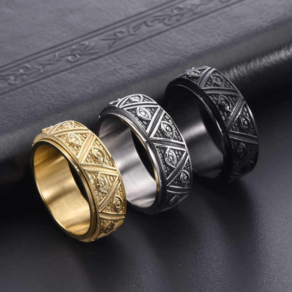 Men's Titanium Steel Eye of God Pyramid Ring Design