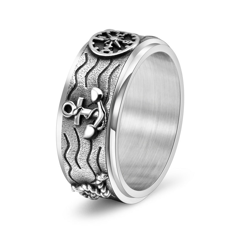 Men's Titanium Steel Pirate Compass Rotatable Ring Design
