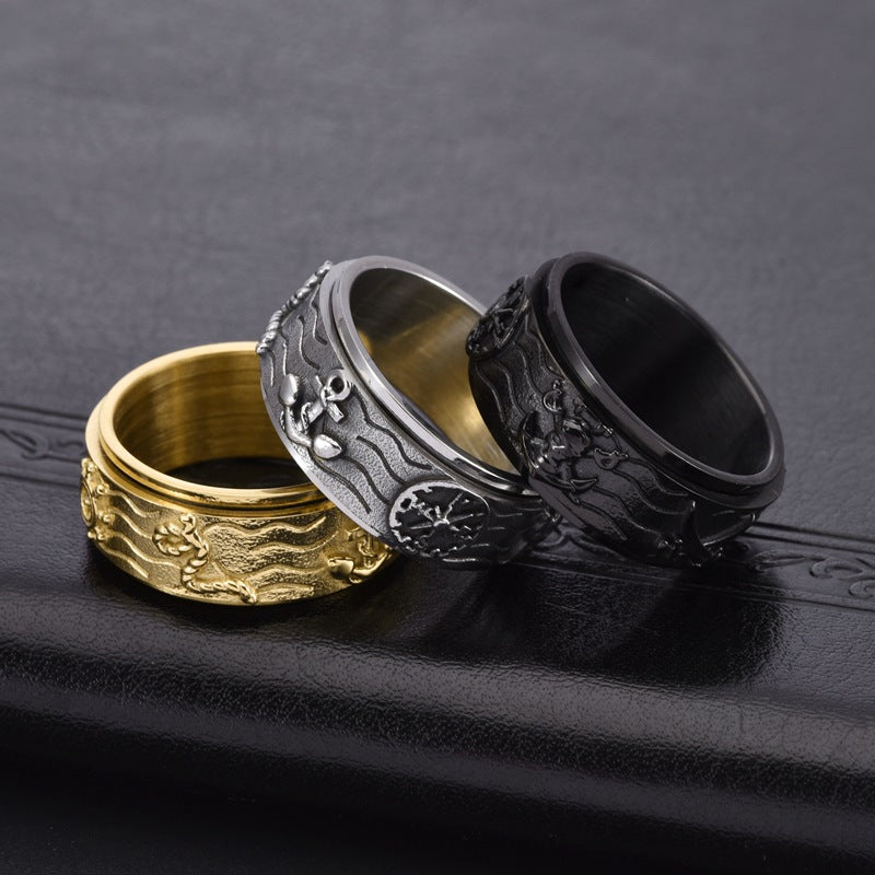 Men's Titanium Steel Pirate Compass Rotatable Ring Design