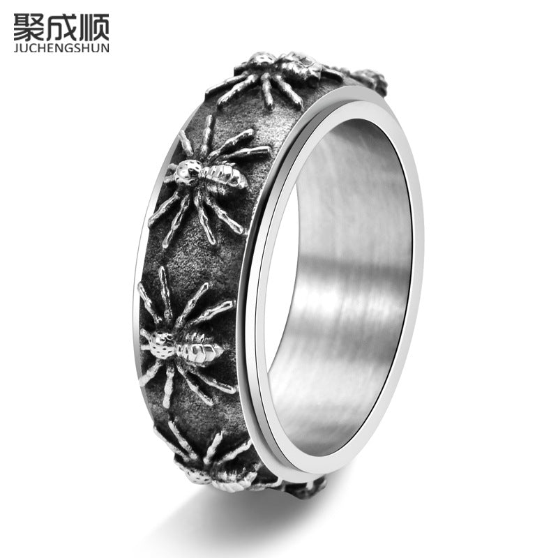 Men's Titanium Steel Spider Rotatable Hip-Hop Ring Design