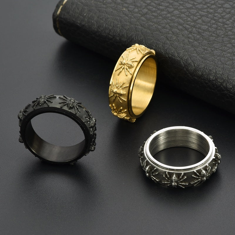 Men's Titanium Steel Spider Rotatable Hip-Hop Ring Design