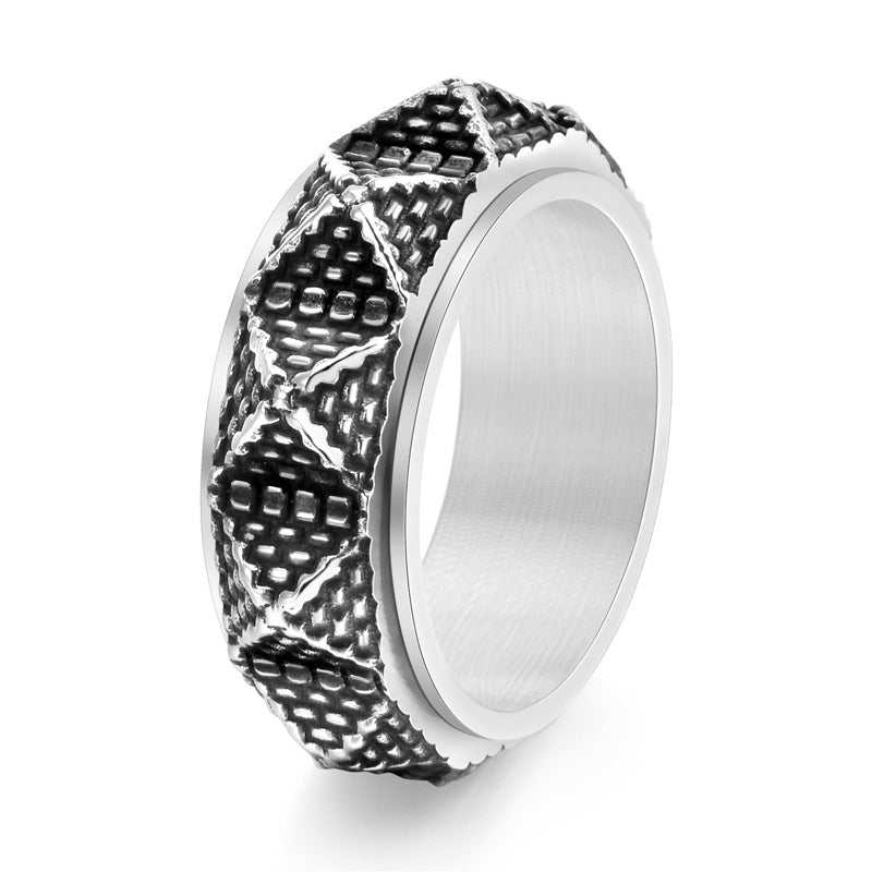 Men's Titanium Steel Egyptian Pyramid Rotatable Ring