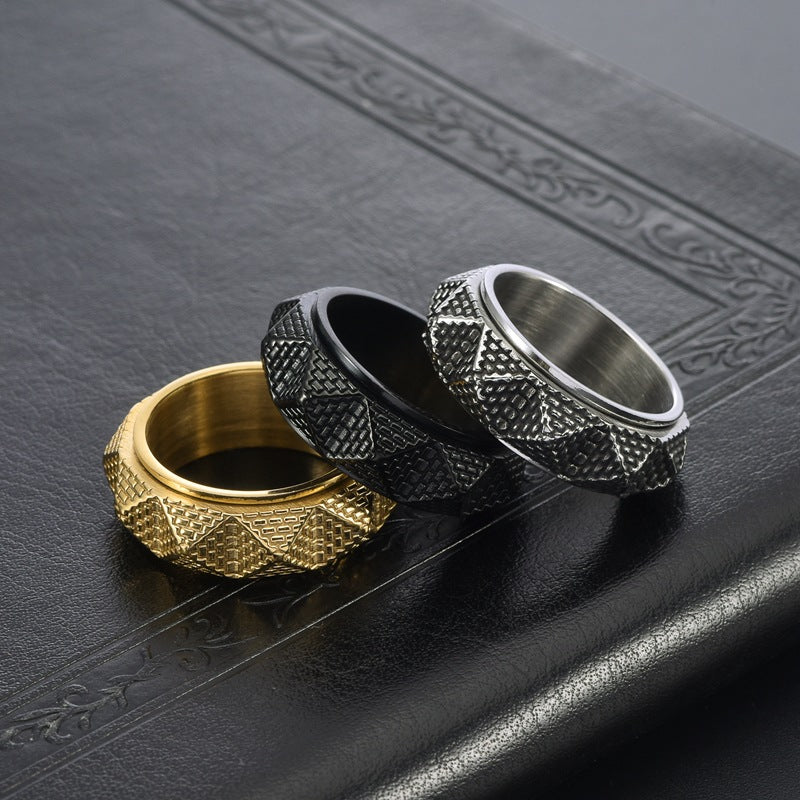 Men's Titanium Steel Egyptian Pyramid Rotatable Ring