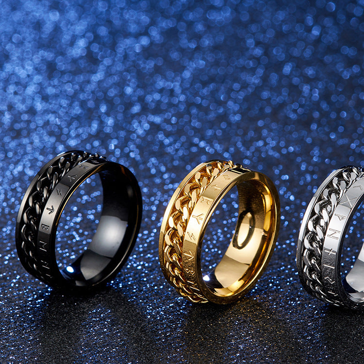 Men's Titanium Steel Viking Chain Rotatable Ring Design